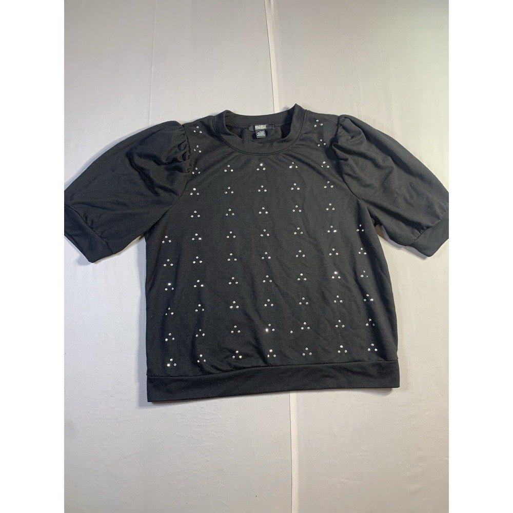 Madison Puff Sleeve‎ Shirt Top Women Size Large Black